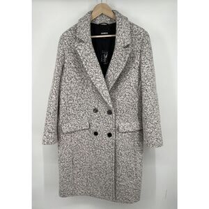 NEW Express Tweed Light Gray Wool Blend Button Front Women's Coat Size Large